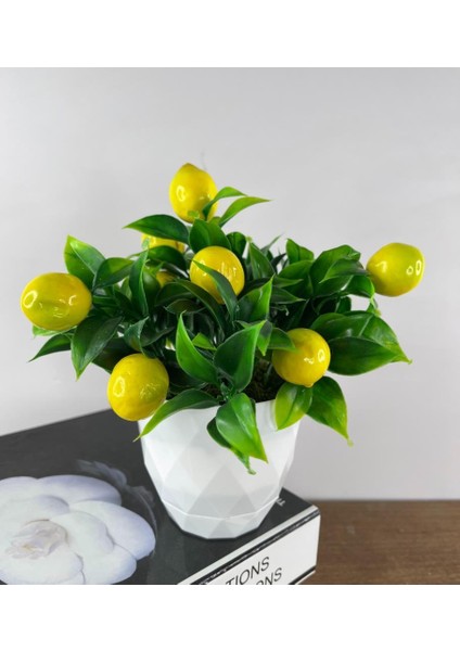 Yapay Çiçek Beyaz Saksıda Limon Demeti Dekoratif Masa Çiçeği indirimleri