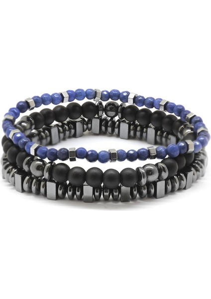 Küre Kesim Siyah Oniks-Lapis-Hematit Kombinli Doğaltaş Bileklik modelleri