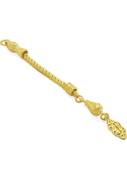 Anadolu Deseni Tasarım Gold Renk Kalın Zincirli 925 Ayar Gümüş Püskül