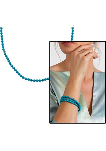 Hem Bileklik - Hem Kolye - Hem Tesbih 99LU Firuze Doğaltaş Takı