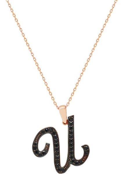 3D Tasarım Siyah Zirkon Taşlı 925 Ayar Gümüş El Yazısı Harf Kolye U modelleri