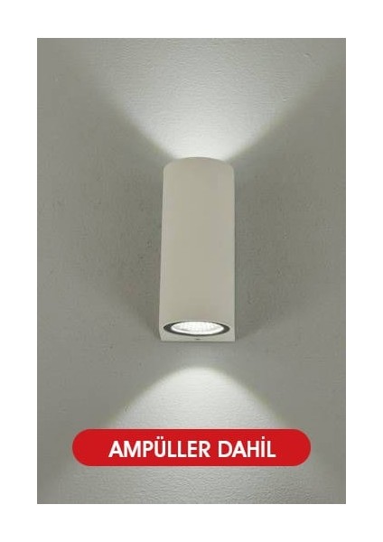 10 Adet Amber Işık Beyaz Kasa Çift Yönlü Dekoratif Iç ve Dış Mekan Duvar Apliği