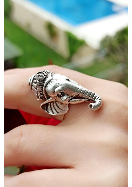 Antik Gümüş Kaplama Ganesha Şekilli Ayarlanabilir Unisex Yüzük fiyatları