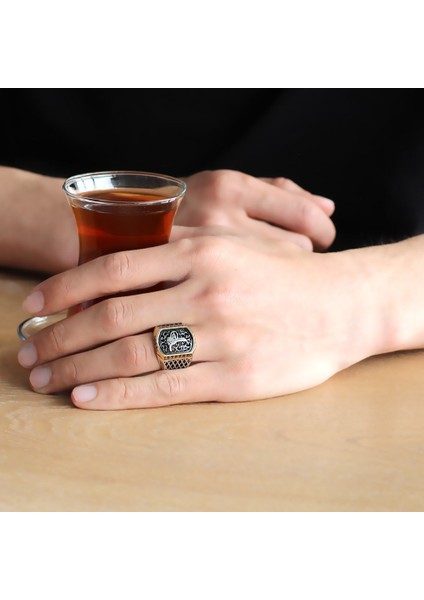 Baklava Tasarım Tuğra Motifli 925 Ayar Gümüş Erkek Yüzük fiyatları