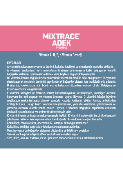 Mıxtrace Adek Vitamin A + Vitamin D3 Vitamin E Vitamin K3 - Sıvı Premiks 1 Litre modelleri