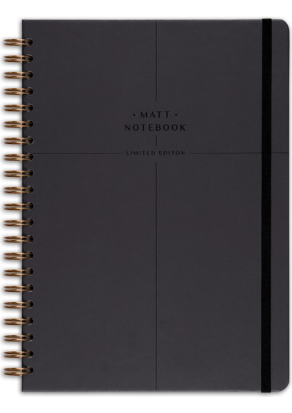 Matt Notebook 20X28 cm A4 Lastikli Spiralli Sert Kapak Not Defteri Kareli