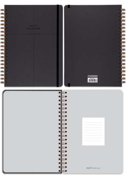 Matt Notebook 20X28 cm A4 Lastikli Spiralli Sert Kapak Not Defteri Kareli