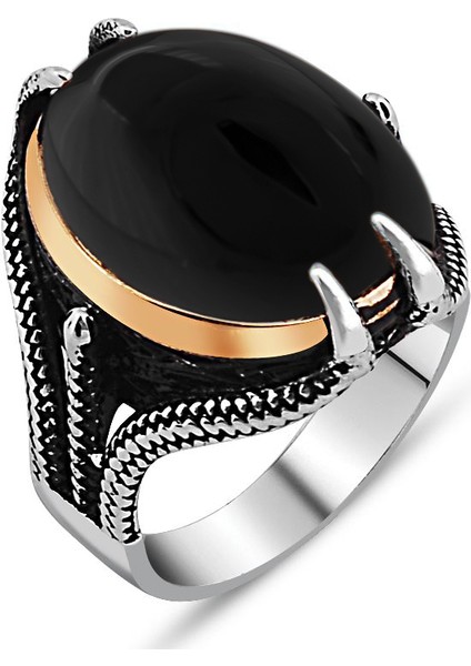 Pençe Tasarım Siyah Oniks Taşlı 925 Ayar Gümüş Erkek Yüzük fiyatları