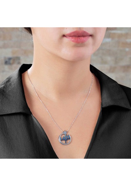 Mavi Zirkon Taşlı Arapça Allah Yazılı 925 Ayar Gümüş Bayan Kolye fiyatları