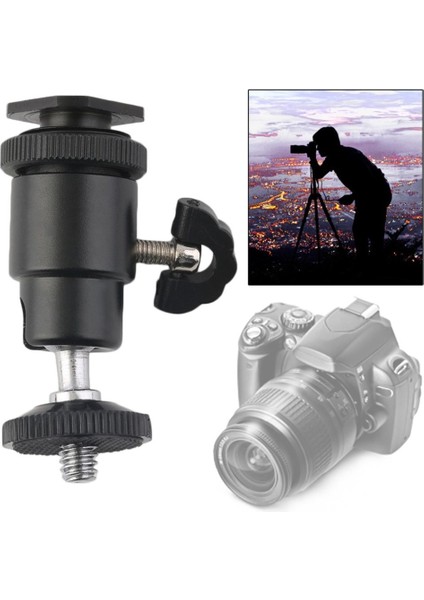 Fotoğraf Kameraları Için Kilit Tripod Montajlı Sıcak 1/4 Çift Somun Adaptörü Mini Top Kafası LED Açık Flaş Braketi Montajı Siyah( Yurt Dışından )