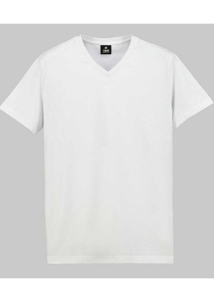 V Yaka Tişört Regular Fıt %100 Pamuk Compack Penye