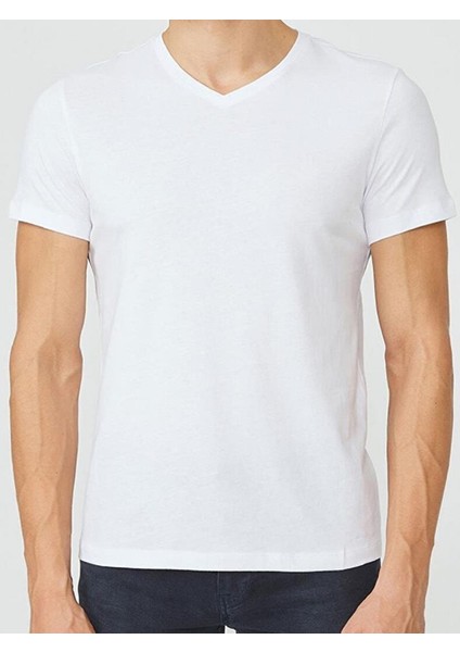 V Yaka Tişört Regular Fıt %100 Pamuk Compack Penye modelleri