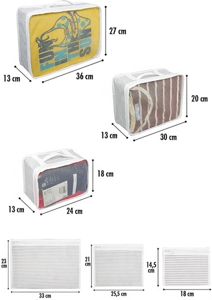 6'lı Set Bavul Içi Düzenleyici - Bavul Organizer - Valiz Düzenleyici Hurç - Gri Zikzak