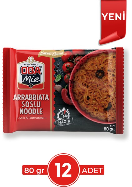 Oba Mie Arrabbiata Soslu Noodle 12'li Paket