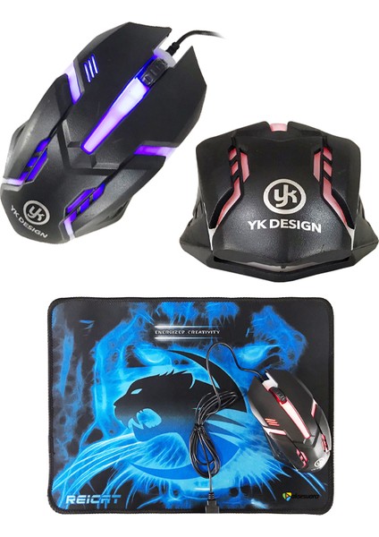 Oyuncu Mouse + Mouse Pad Set, Yüksek Kalite, Rgb Işıklı Gaming Mouse ve 30X24CM Desenli Mousepad