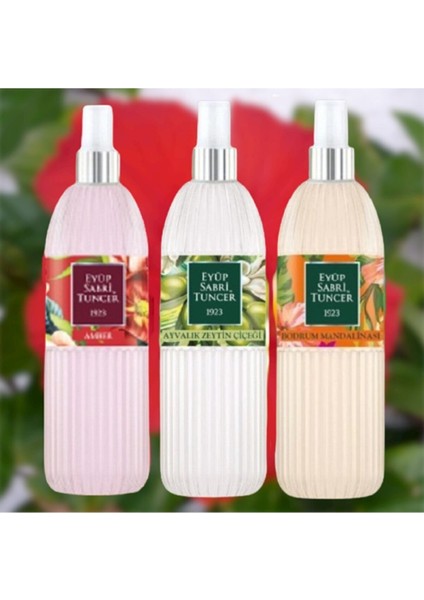 Eyüp Sabri Tuncer set Sprey Kolonya Amber 150 ml + Ayvalık Zeytin Çiçeği 150 ml + Bodrum Mandalinası 150 ml