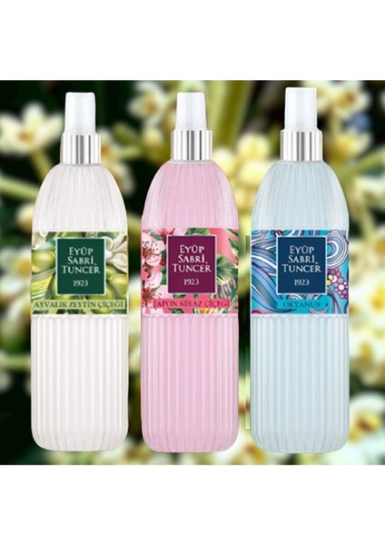 Eyüp Sabri Tuncer set Sprey Kolonya Ayvalık Zeytin Çiçeği 150 ml + Japon Liraz Çiçeği 150 ml + Okyanus 150 ml