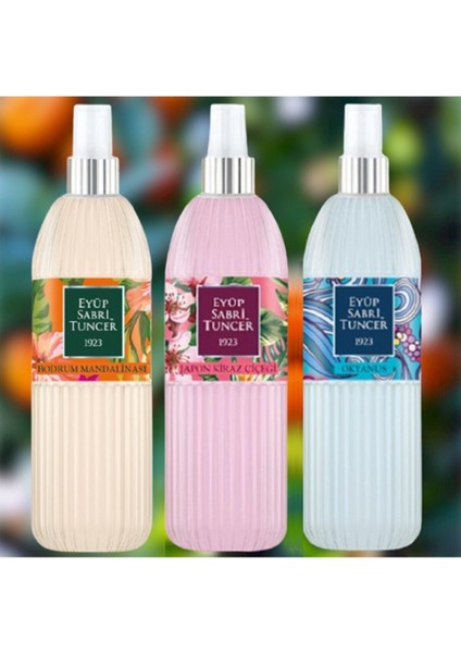 Eyüp Sabri Tuncer set Sprey Kolonya Bodrum Mandalinası 150 ml + Japon Kiraz Çiçeği 150 ml + Okyanus 150 ml