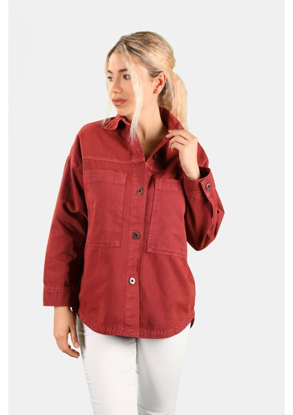 Kadın Oversize Dökümlü Gömlek Vişne fiyatları