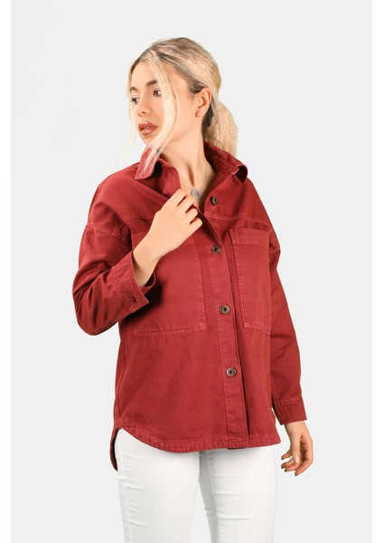 Kadın Oversize Dökümlü Gömlek Vişne fırsatları