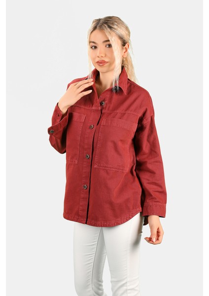 Kadın Oversize Dökümlü Gömlek Vişne indirimleri