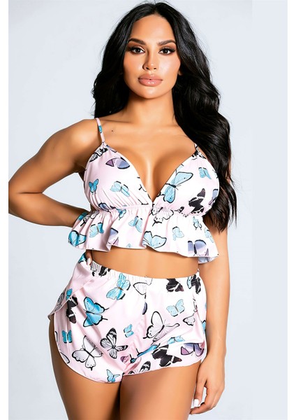 3366 Şortlu Saten Takım beyaz xl