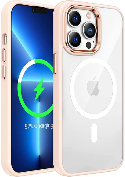 iPhone 13 Pro Max Kılıf Magsafe Özellikli Metal Kamera Korumalı Kenarları Renkli Transparent Case