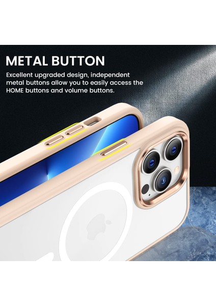 iPhone 13 Pro Max Kılıf Magsafe Özellikli Metal Kamera Korumalı Kenarları Renkli Transparent Case