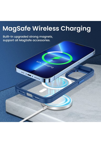 iPhone 13 Pro Max Kılıf Magsafe Özellikli Metal Kamera Korumalı Kenarları Renkli Transparent Case