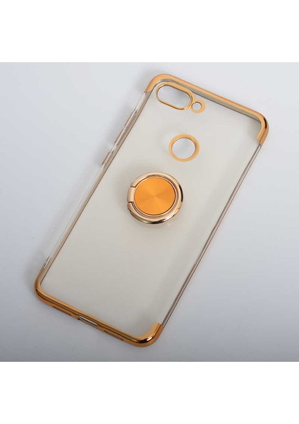 Xiaomi Mi 8 Lite Uyumlu Kılıf Yüzüklü Standlı Şeffaf Laser Paint Design Lazer Renk Tasarımı