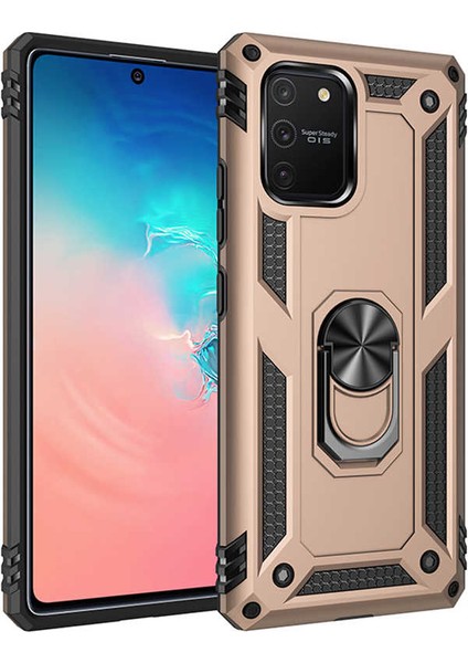 Samsung Galaxy S10 Lite Uyumlu Kılıf Stand Yüzüklü Kapak Military Metal Solid Ring Case