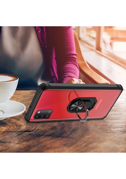 Samsung Galaxy A31 Uyumlu Kılıf Standlı Yüzüklü Şeffaf Metal Ring Ultra Protective Case fiyatları