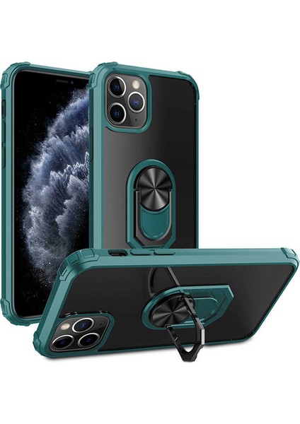 Apple iPhone 11 Pro Max Uyumlu Kılıf Standlı Yüzüklü Şeffaf Metal Ring Ultra Protective Case