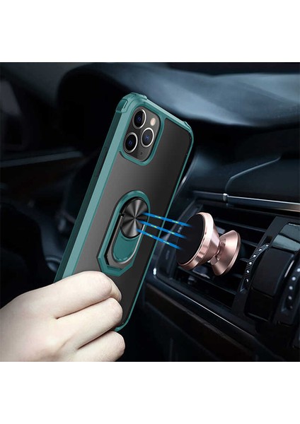 Apple iPhone 11 Pro Max Uyumlu Kılıf Standlı Yüzüklü Şeffaf Metal Ring Ultra Protective Case