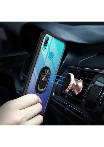 Huawei Y7 Prime 2019 Uyumlu Kılıf Standlı Yüzüklü Şeffaf Metal Ring Ultra Protective Case modelleri