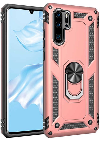 Huawei P30 Pro Uyumlu Kılıf Stand Yüzüklü Kapak Military Metal Solid Ring Case