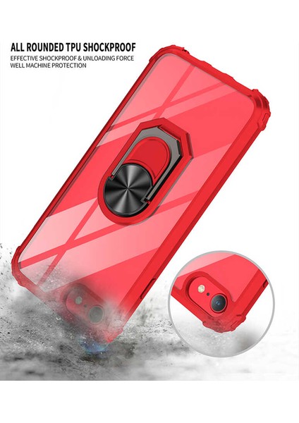 Apple iPhone 7 Uyumlu Kılıf Standlı Yüzüklü Şeffaf Metal Ring Ultra Protective Case