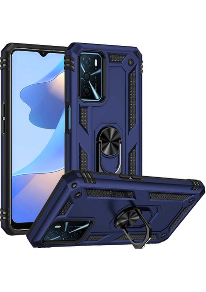 Oppo A16 Uyumlu Kılıf Stand Yüzüklü Kapak Military Metal Solid Ring Case