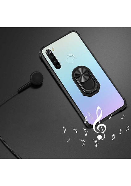 Xiaomi Redmi Note 8 Uyumlu Kılıf Standlı Yüzüklü Şeffaf Metal Ring Ultra Protective Case