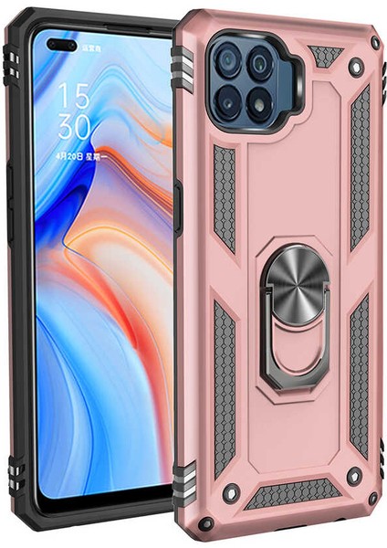 Oppo Reno 4 Lite Uyumlu Kılıf Stand Yüzüklü Kapak Military Metal Solid Ring Case