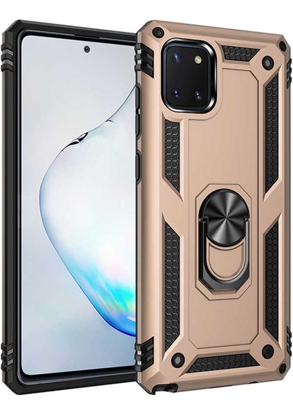 Samsung Galaxy A81 (Note 10 Lite) Uyumlu Kılıf Stand Yüzüklü Kapak Military Metal Solid Ring Case
