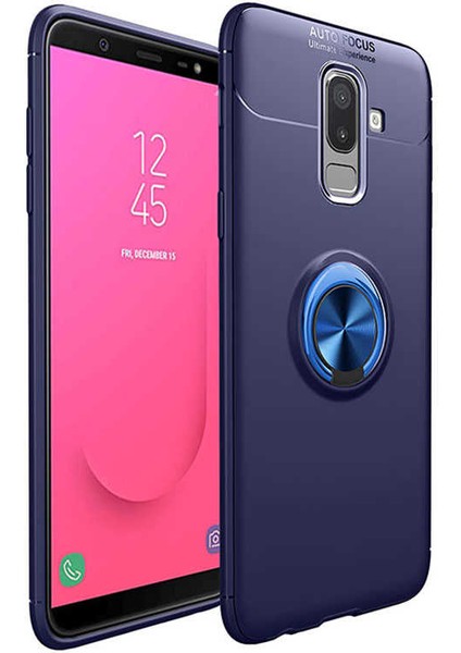 Samsung Galaxy J8 Uyumlu Kılıf Standlı Manyetik Yüzüklü Esnek Yumuşak Silikon Case