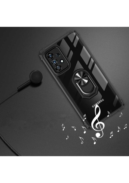 Samsung Galaxy A72 Uyumlu Kılıf Standlı Yüzüklü Şeffaf Metal Ring Ultra Protective Case fırsatları