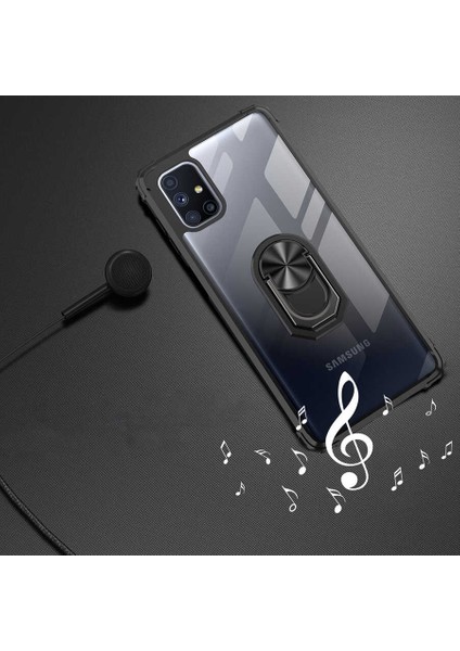 Samsung Galaxy M51 Uyumlu Kılıf Standlı Yüzüklü Şeffaf Metal Ring Ultra Protective Case