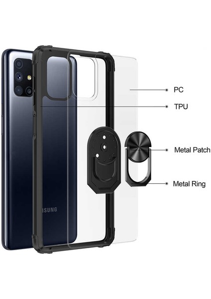 Samsung Galaxy M51 Uyumlu Kılıf Standlı Yüzüklü Şeffaf Metal Ring Ultra Protective Case