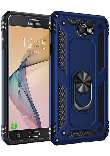 Samsung Galaxy J7 Prime Uyumlu Kılıf Stand Yüzüklü Kapak Military Metal Solid Ring Case