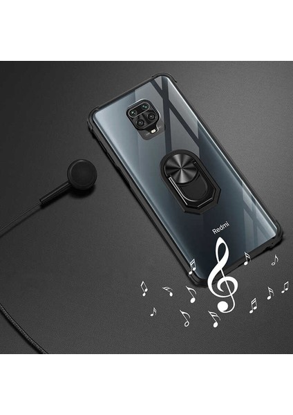 Xiaomi Redmi Note 9s Uyumlu Kılıf Standlı Yüzüklü Şeffaf Metal Ring Ultra Protective Case