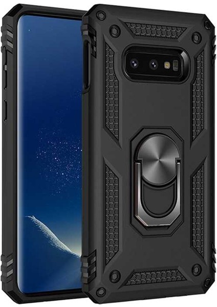 Samsung Galaxy S10E Uyumlu Kılıf Stand Yüzüklü Kapak Military Metal Solid Ring Case