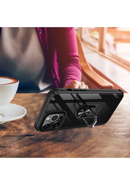 Samsung Galaxy A91 (S10 Lite) Uyumlu Kılıf Standlı Yüzüklü Şeffaf Metal Ring Ultra Protective Case fiyatları