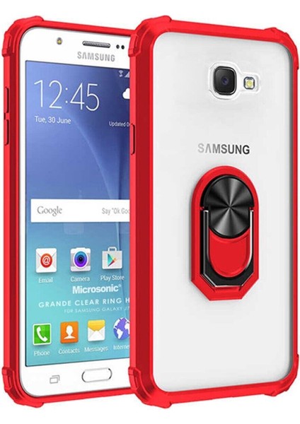 Samsung Galaxy J7 Prime 2 Uyumlu Kılıf Standlı Yüzüklü Şeffaf Metal Ring Ultra Protective Case